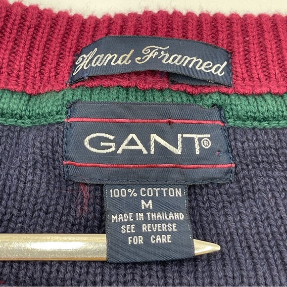 Vintage Gant Hand Framed Maroon Cable Knit V-Neck Sweater Size Medium Adult 90s - Picture 14 of 14